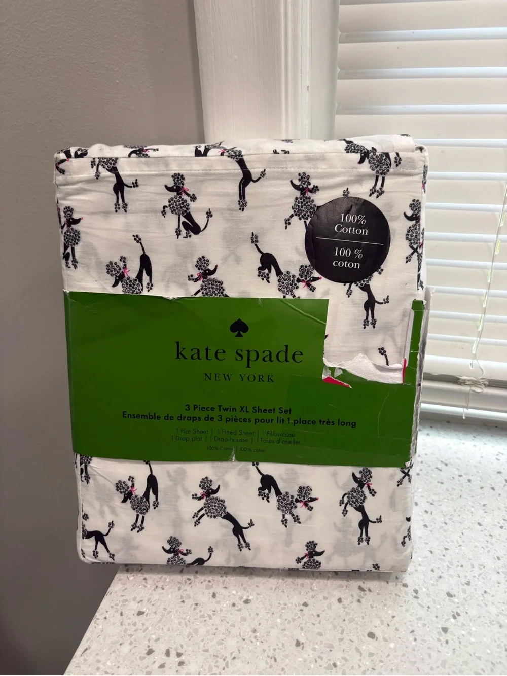 COLLEGE READY NEW kate spade “Dancing Poodle” Poodle Print Twin XL Sheet Set